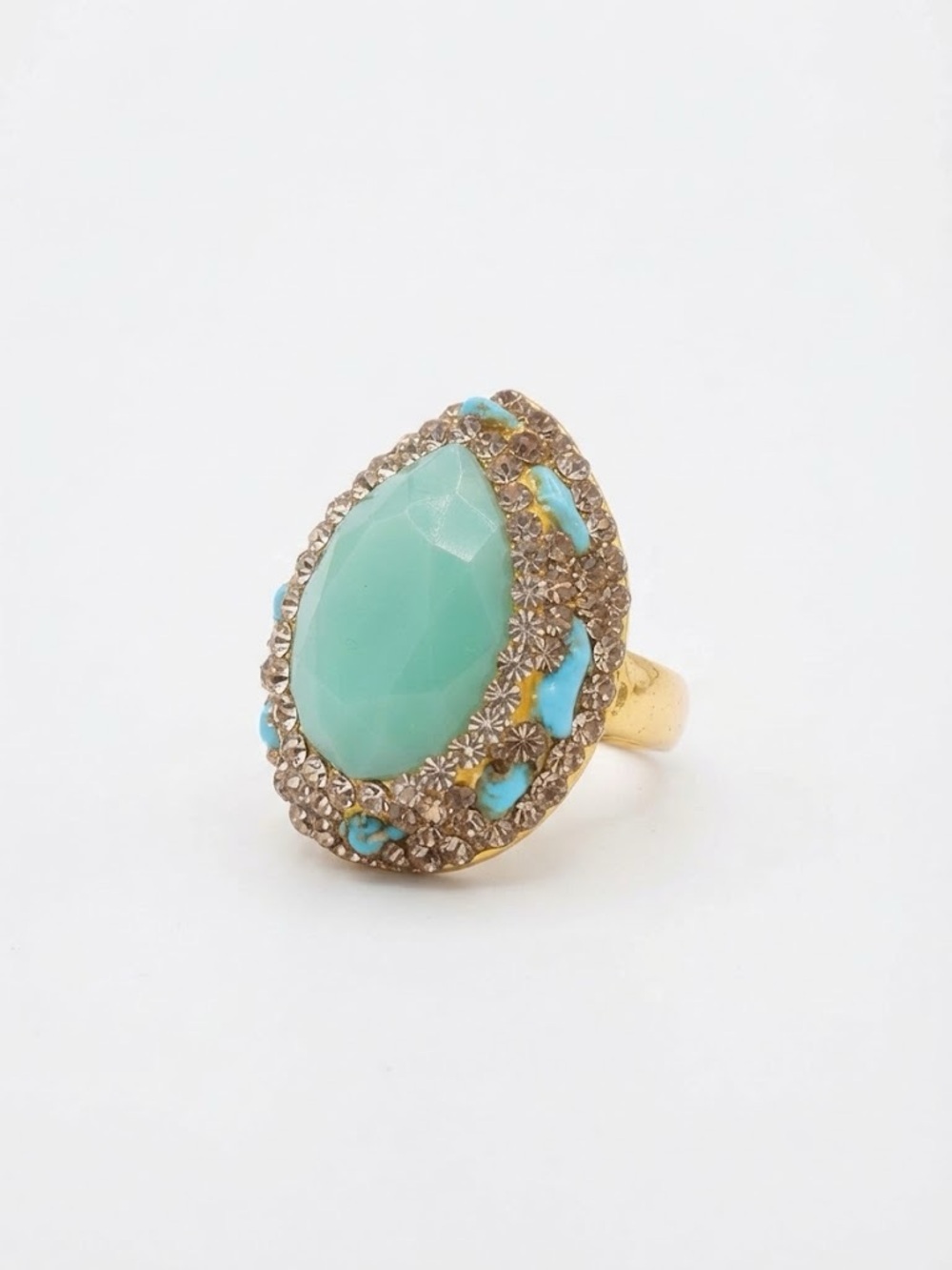 Teal/Mint Pear Stone with Blue Accents & Pavé Rhinestones